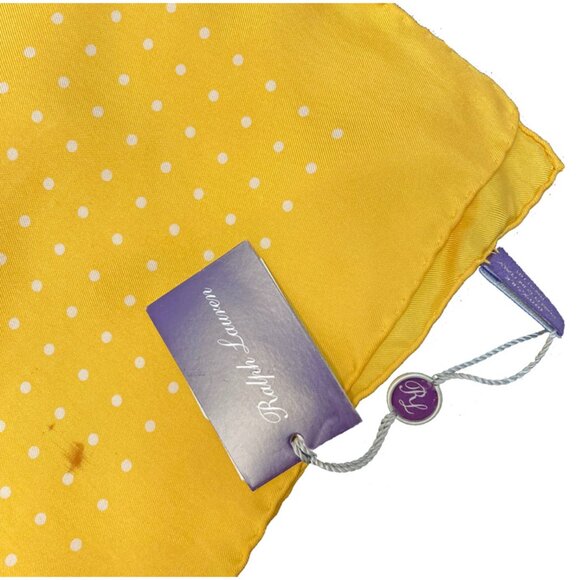 NEW Ralph Lauren Purple Label Silk Pocket Square! Yellow with Polka Dots  STAIN - Picture 2 of 2